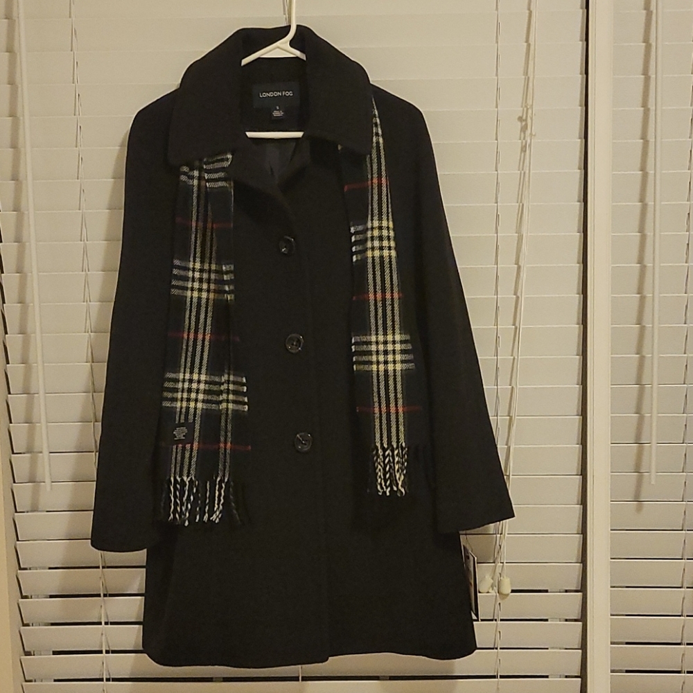 London Fog Charcoal Gray Wool Coat w/scarf S